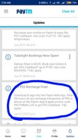 Get 20rs cb on 50 rs recharge ,paytm app