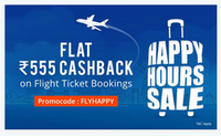 Flat Rs.555 cashback on Flights  (Minimum purchase Rs.4000) (Valid till 3 pm)