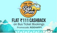 Flat ₹111 cashback on bus ticket bookings. Minimum order value is ₹300. | (11AM - 6PM Only Today)