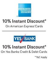 Get 10% Instant Discount Using American Express or Yes Bank Debit & Credit Cards 