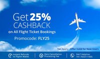 Flat 25% cashback up to ₹555 on flight ticket bookings. No minimum order value.