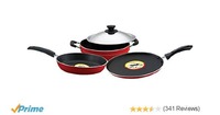 Pigeon Rapido Induction Base Non-Stick Cookware Gift Set, 4 Pieces, Red