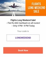 Long Weekend Flight Sale - Flat 666 Off on Domestic Flight | From 4 to 9pm on 11th Aug