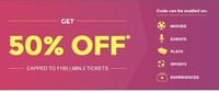 Bookmyshow 50% off capped into INR 150 on min 2tickets booking
