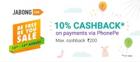 Phonepe : Get 10% cashback on Jabong Be free Be you sale