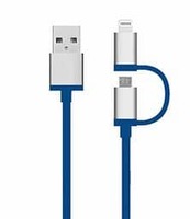 2 in 1 USB Data Cable Micro USB Lightning Cable Data Sync Charger For All Android iOS Smartphones (Blue)
