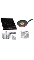 Pigeon Rapido Cute 1800 W Induction Cooktop (Black) + Nonstick Induction Base Tawa + 3 Ltr. Induction Base Pressure Cooker + 3 Pcs Stainless Steel cookware Set