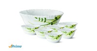 Larah by Borosil Green Herbs Glass Pudding Set, 7-Pieces, White