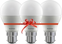 Wipro 10 W Standard B22 LED Bulb  (White, Pack of 3)