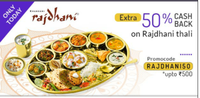 50% cashback on Rajdhani thali
