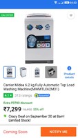 (Upcoming) Carrier Midea 6.2 kg fully Automatic top load washing machine @7299