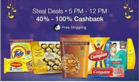 ( loot Sale Live )Paytm Steal Deals  40 % - 100 % CASHBACK + Free Shipping ( 5 pm - 12 pm )