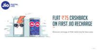 Flat 75 Cashback on Jio recharge payment via FreeCharge
