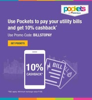 Get 10% cashback for Utility Bills paid on ICICI Pockets 