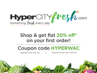 Hypercity Fresh: Flat 20% Off (Upto 100) on your 1st order + 150 Cashback on 2000 via Paytm