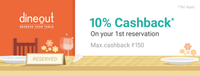 [Last day]10% Cashback on payments via PhonePe (UPI, Cards) during the offer period, on Dineout platform(s).