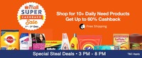 Paytm Super cashback sale  : Shop for 10+ Daily Needs Products Get Upto 60% Cashback  + Free Shipping 