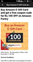 Buy Amazon E-Gift Card and get a free coupon code for Rs.100 OFF on Amazon Pantry