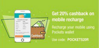 Recharge your prepaid mobile using ICICI Pockets and get 20% cashback 