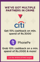 Rs150 Cashback on order above Rs2000 using phonepe &15% cashback using city bank cards  (22-25 December) 