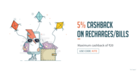 Freecharge - Get 5% cashback upto 20 on successful Recharges/Bill payments