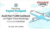 Flat Rs. 1000 CASHBACK ON Flight Tickets Booking At Paytm