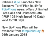 Jio Rs.49 Unlimited Plans For Jiophone users