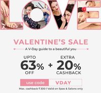 Valentine's sale 20% cashback upto 300 on Nearbuy 