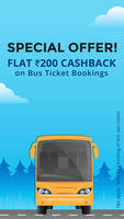 Flat Rs. 200 Cashback (no min.) on bus ticket booking where source or destination city is Goa, Manali, Ooty, Kodaikanal, Agra