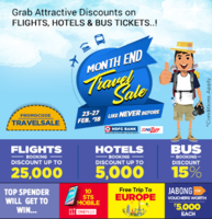 Travel sale - 15% discount on flights, 30% on hotels | 23-28 Feb