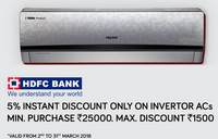 5% instant discount on Invertor ACs through HDFC cards