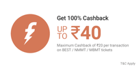 Ridlr - 100% cashback on BEST/NMMT/MBMT ticket booking through Freecharge