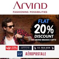 20% OFF on Arvind Brand E-Gift Cards (Arrow, Aeropostale, Flying Machine, GAP, and US Polo Assn.)