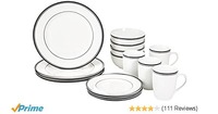 [82% off] AmazonBasics 16-Piece Cafe Stripe Dinnerware Set- Black @ Rs.902/- 