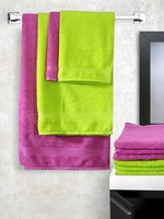 Trident Splash Solid 10 Piece 425 GSM Cotton Towel Set (Pink and Green)