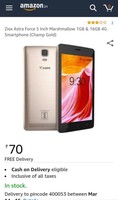LOOT: Ziox Astra Force 5 Inch Marshmallow 1GB & 16GB 4G Smartphone (Champ Gold) 