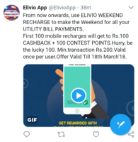 Flat 100 Rs Cashback on Mobile Recharge of 200 Rs on Elivio App.