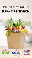 Flat 10% Cashback upto Rs.50 when you pay using Paytm at Reliance Fresh, Reliance Smart and Sahakari bhandar Stores