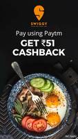 Flat Rs.51 Cashback when you pay using Paytm at Swiggy