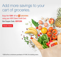 Grofers - Flat 200 instant discount with HDFC Cards (1st to 7th of every month till Dec, 2018)