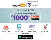 Tapzo - 10% cashback upto 400 on flights, 25% cashback upto 100 on food through amazon pay