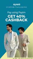 Flat 40% Upto Rs.1500 Cashback when you pay using Paytm at Raymond Custom Tailoring Stores