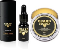 BEARDHOOD Earthy Tones Beard Oil (10ml) & 100% Natural Mustache Wax Strong Hold (30g)  (Set of 2)