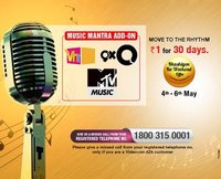 Videocon D2H Khushiyon Ka Weekend Offer (4th - 6th May) : Music Mantra Add-on (VH1, 9XM, Mtv Music) at Rs.1