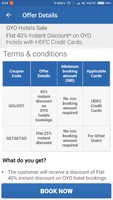 Flat 40% instant discount on Oyo hotels at Goibibo with HDFC Bank credit cards. (Every Monday offer)