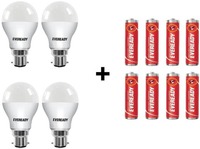 Eveready 9W LED Bulb Pack of 4 with Free 8 Batteries  (White, Pack of 4)