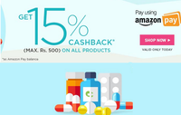 Netmeds - 15% cashback up to Rs.500 through Amazon (17 May)