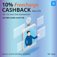 Get 10% Cashback upto ₹ 45 on your Freecharge Transaction valid on 22nd & 23rd May