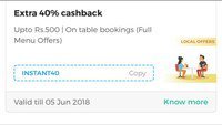 Upto 50% off + Extra flat 40% cashback on Table Bookings (Full Menu Offers) through Nearbuy app