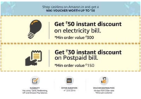 Shop on Amazon & Get Niki Coupon - 50₹ discount on electricity bill of 300₹ or more & Get 30₹ discount on postpaid bill of 150₹ or more